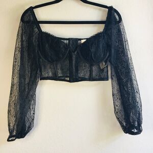 Beautiful witchy renaissance whimsygoth bra top long sleeve lace layering piece